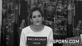 Blonde milf pornstar Gabriela Flores gives exclusive interview before her first hardcore machine fetish casting session