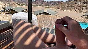 Amateur mature with monster cock flashes and gets outdoor cumshot in homemade desert exhibition