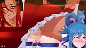 Mă excit tare văzând Aqua din Konosuba futanari hentai cu acțiune de pulă mare