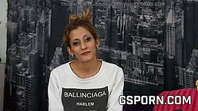 Blonde milf pornstar Gabriela Flores gives exclusive interview before her first hardcore machine fetish casting session