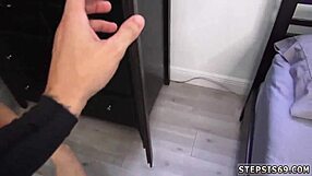 Step dad catches teen 18+ crony companion's step daughter! The suspended step sis gets hardcore pov blowjob.