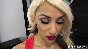 Step dad catches teen 18+ crony companion's step daughter! The suspended step sis gets hardcore pov blowjob.