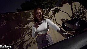 I feel such intense desire watching this sexy Latina teen prostitute with tight pussy handle that monster cock outdoors.