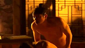 korean slave in bdsm kissing and softcore sex with big tits in the concubine movie scene