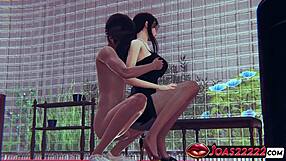 I feel so turned on as this hot Japanese girl in black night dress and high heels massages her big tits then fingers her tight teen 18+ pussy to explosive orgasm in 3D animation.