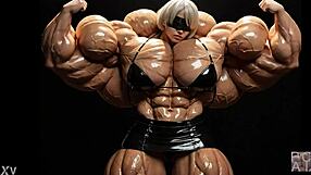 2B Grows To Be A Muscular Giantess Pump Factory FMG AI Animation Video