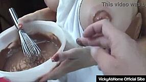 mature vicky vette in lingerie gives deepthroat blowjob and swallows cum on bed