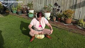 Look at this massive pumpkin as my toilet seat in the yard!