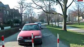 Why is this German blonde teen slut naked in public?