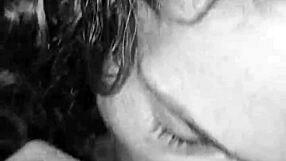 Suggestive rhonda bj queen deepthroats monster cock and swallows cum in close up