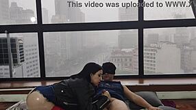 Brunette slut with big ass and blue eyes suggests bareback blowjob fun outdoors in jeans for public voyeurs