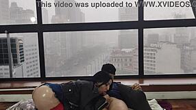 Brunette slut with big ass and blue eyes suggests bareback blowjob fun outdoors in jeans for public voyeurs