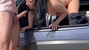 subtle invitation for a teasing blowjob ending in a flawless cumshot right there in the open trunk