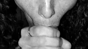 Suggestive rhonda bj queen deepthroats monster cock and swallows cum in close up