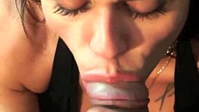 Brunette Fá Welter deepthroats director in wet blowjob scene with cumshot facial behind the scenes