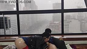 Brunette slut with big ass and blue eyes suggests bareback blowjob fun outdoors in jeans for public voyeurs