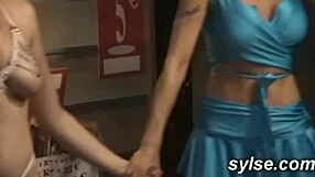 two french milfs flash and fuck in public cinema orgy with bukkake!