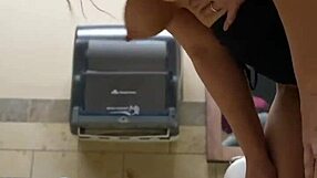 leaky pussy in public restroom gets huge creampie from monster cock!