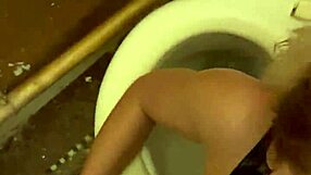 toilet piss whore gets filled with cum from rough use