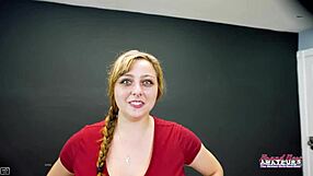 I love how Gwen with blue eyes and busty curves gets banged and swallows cum