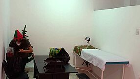 Nurse Hints At Flashing Cute Curves While Caught Decorating Doctor's Office In Hospital For Steamy Christmas Exhibition