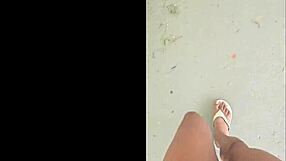 stomping through the garden yard with everything appearing tiny from my tall height perspective 🏡