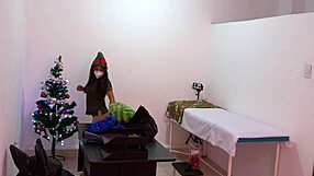 Nurse Hints At Flashing Cute Curves While Caught Decorating Doctor's Office In Hospital For Steamy Christmas Exhibition