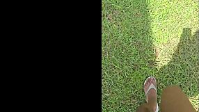 stomping through the garden yard with everything appearing tiny from my tall height perspective 🏡