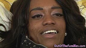 Ebony stepdaughter gets jizzed all over in wild hardcore blowjob action!