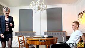 Tutor4K Tricky Boy Drills Russian Mature Tutor in Black Stockings during Missionary Sex