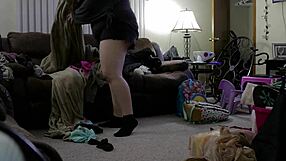 The chubby mom starts cleaning the house in her shorts, revealing her sexy ass and fat curves along the way.