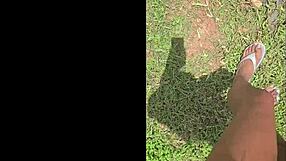 stomping through the garden yard with everything appearing tiny from my tall height perspective 🏡