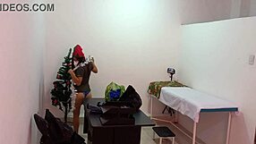 Nurse Hints At Flashing Cute Curves While Caught Decorating Doctor's Office In Hospital For Steamy Christmas Exhibition