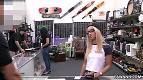 Pawn shop owner fucks customer for ring redemption with creampie finish