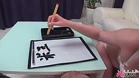 Japanese Woman Renka Shimizu Boldly Sucks Cock While Writing Uncensored