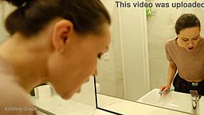 Whoa, dive into Kristina's early morning routine with a steamy shower showing off her brunette belly and sexy feet!