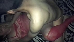 Oh man, missionary sex with my girlfriend in red lingerie while I wear black thong is intense!