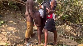 nearly caught by fulanis fucking sideways at riverside with big black cock