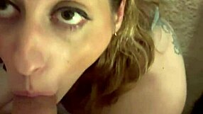 Sexy blonde milf wife deepthroats husband's huge cock in homemade pov until facial cumshot. She swallows every drop.