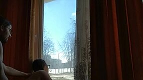 Helga bosk bareback sex outdoors with squirting orgasm by window as people pass