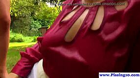 Classy babes in stockings contrast with old guys during an outdoor golden shower group session