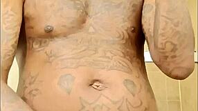 Couldn't get hard so came on soft gummy worm for tattoo cumshot!