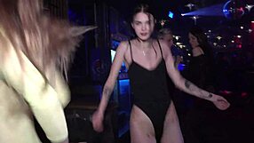 cute teen 18+ taya tutsi strips nude in public at a lively disco to dance freely with her close friend.