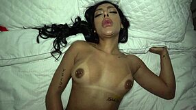 Petite latina babe bends over for big cock deepthroat and doggystyle fuck in homemade quickie. She moans in orgasm from rough missionary pounding.