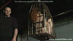 why is submissive isabel dean locked in a cage, getting her feet whipped as a bound bdsm babe?