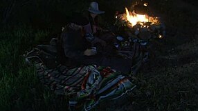 Brooke Ballentyne bent over doggystyle creampie fuck with ranch hand outdoors by fire