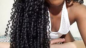 footjob with cumshot on naughty black latina's feet complete in red