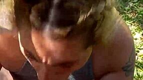Blonde with Big Natural Tits Gives Outdoor Blowjob and Wants That Rich Lechita Cum.