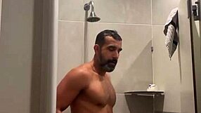 Gym shower session featuring my red thong in a steamy bathing moment