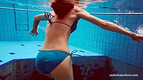 Teen Martina Shows Tight Pussy In Blue Bikini During Underwater Outdoor Pool Scene